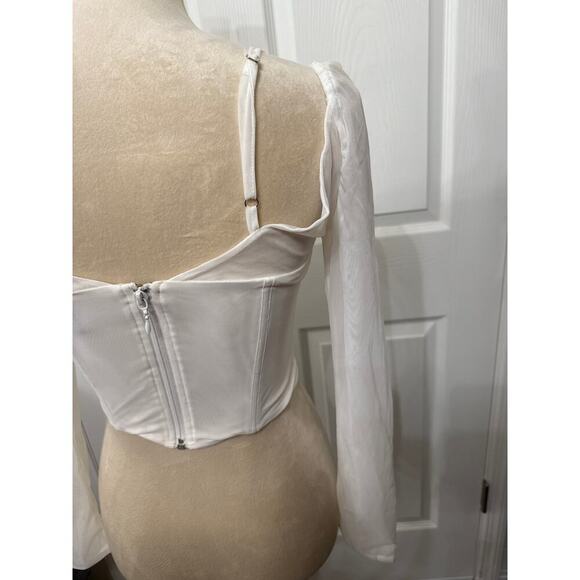 White Fox Must Be Magic White Long Sleeve Bustier Corset Top, M - Picture 8 of 9
